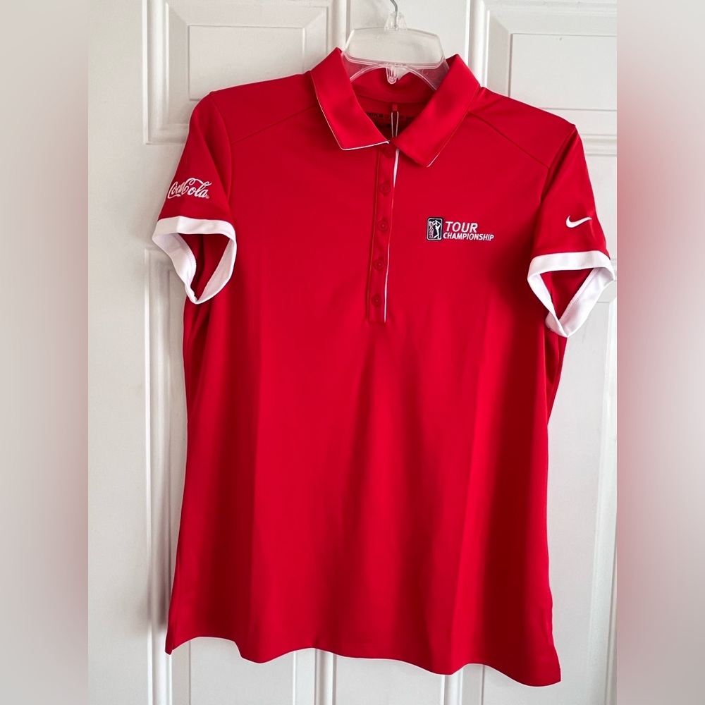 NWT Nike Golf Dri-FIT Women L Red Short Sleeve Polo Shirt PGA Tour Championship